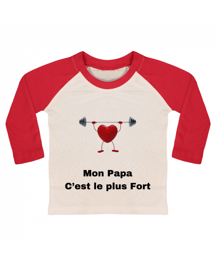 Tee-shirt Bébé Baseball ML Mon papa c'est le plus fort / My dad is the strongest par               