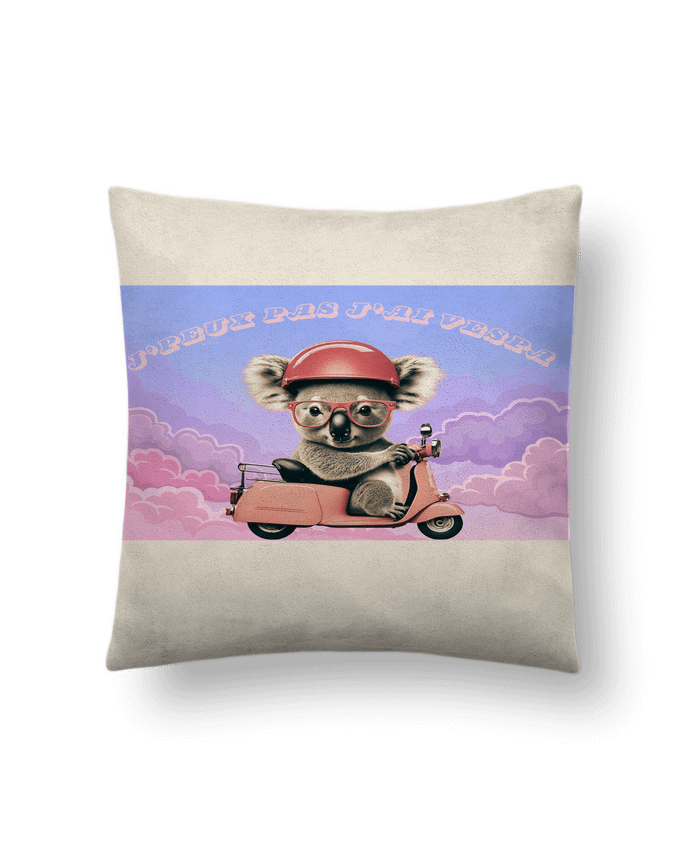 Coussin suédine Koala sur un scooter rose par mapetitefleur