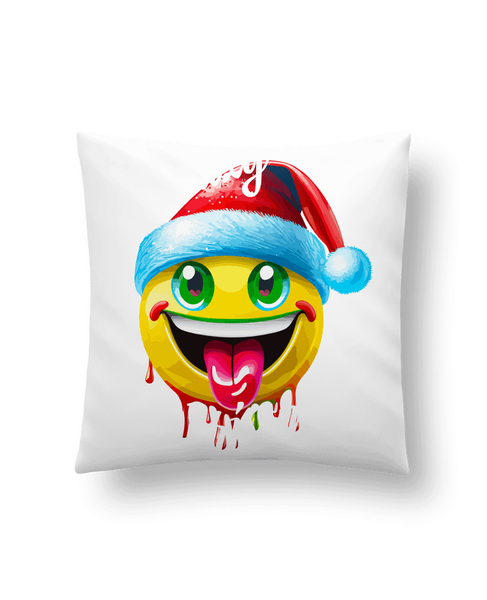 Coussin Emoji Noël tire la langue. Crazy Christmas par Featheart