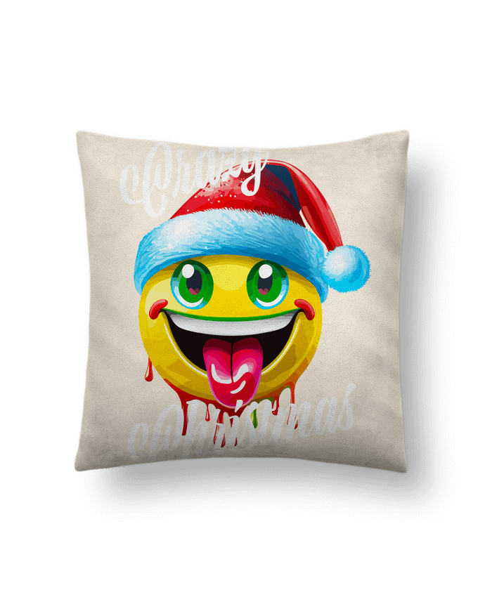 Coussin suédine Emoji Noël tire la langue. Crazy Christmas par Featheart