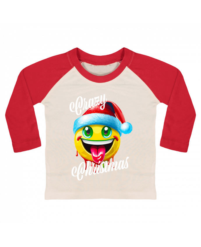 Tee-shirt Bébé Baseball ML Emoji Noël tire la langue. Crazy Christmas par Featheart