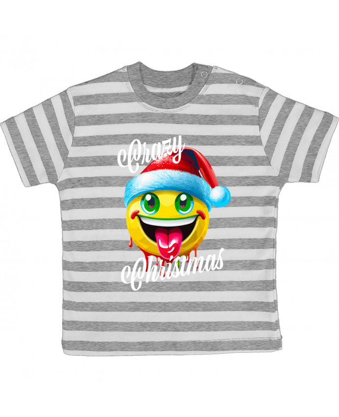 Tee-shirt bébé à rayures Emoji Noël tire la langue. Crazy Christmas par Featheart