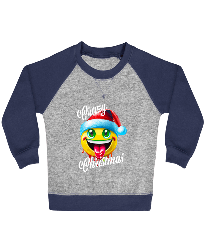 Sweat bébé manches contrastée Emoji Noël tire la langue. Crazy Christmas par Featheart