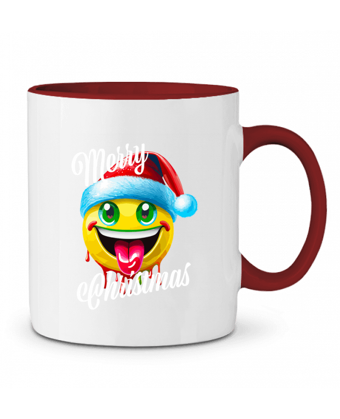 Mug bicolore Emoji Noël tire la langue. Merry Christmas Featheart