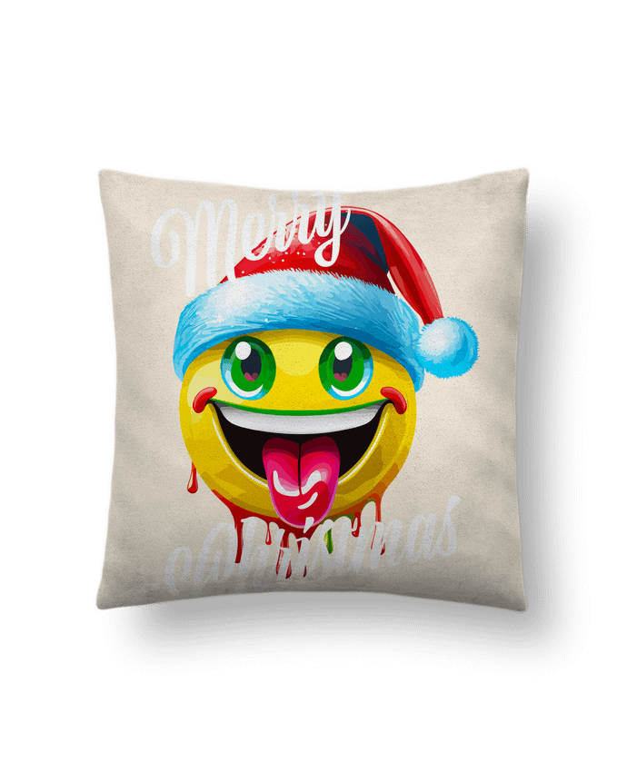 Coussin suédine Emoji Noël tire la langue. Merry Christmas par Featheart