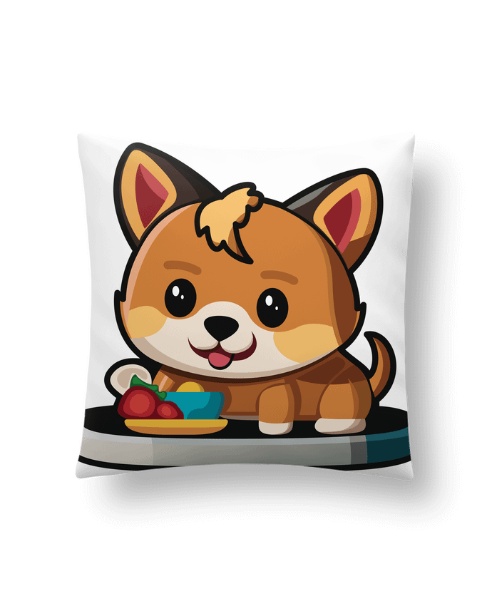 Coussin Chiot Heureux à l'Heure du Repas par Alvo graphiste