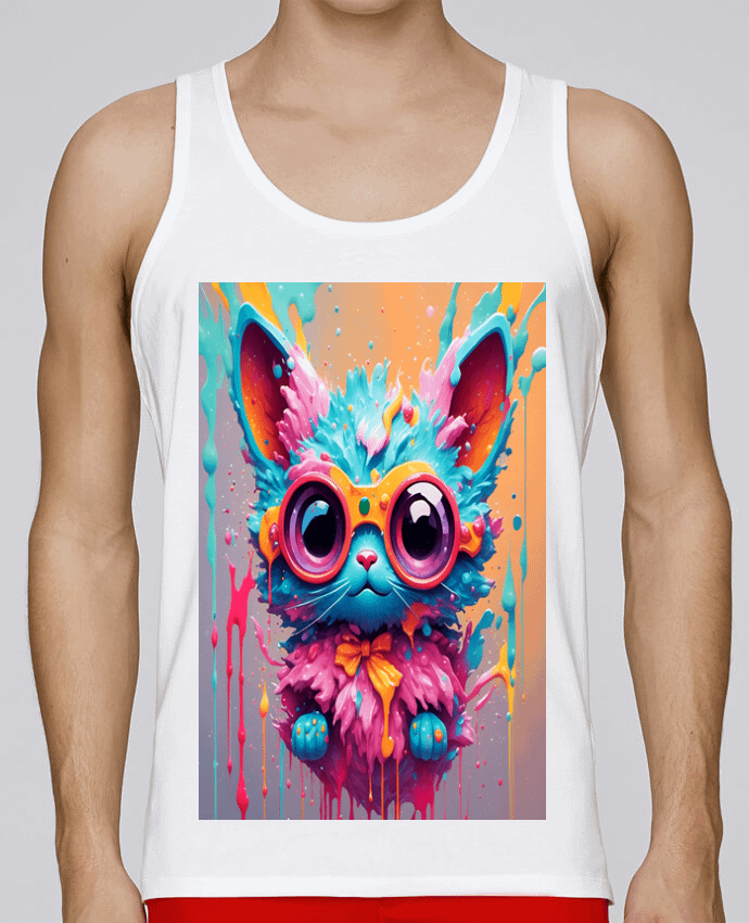 Débardeur homme Cute cat with paint par matlmn01 100% coton bio