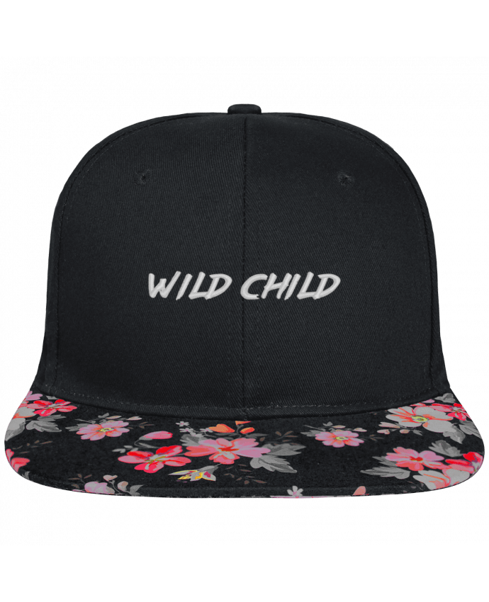 Snapback Cap visor black floral Crown pattern Wild Child brodé et visière à motifs 100% polyester et toile coton