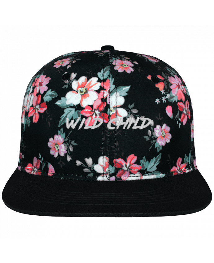 Snapback Cap Black Floral crown pattern Wild Child brodé avec toile motif à fleurs 100% polyester et visière