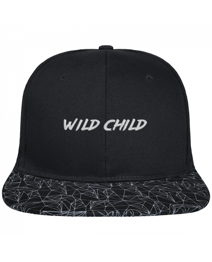 Snapback Cap visor black geometric pattern Wild Child brodé avec toile noire 100% coton et visière imprimée 
