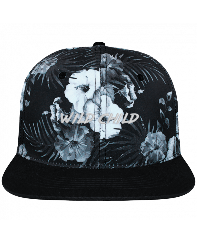 Casquette snapback mono hawaiian black Wild Child brodé et toile imprimée motif floral noir et blanc