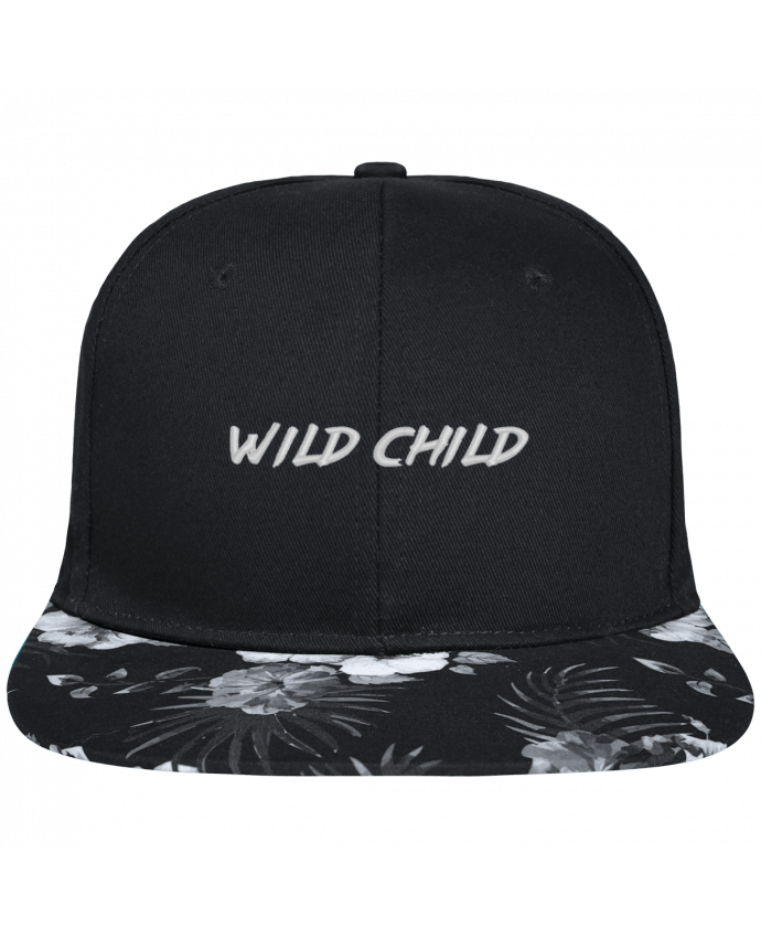 Snapback black hawaiian Wild Child brodé avec toile noire 100% coton et visière imprimée fleurs 100%