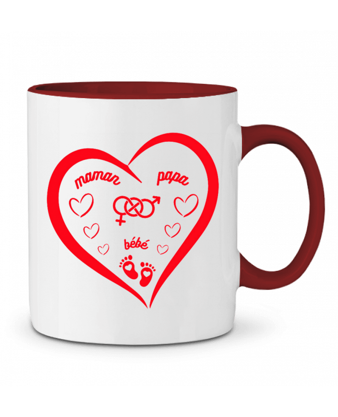 Mug bicolore NAISSANCE BEBE COEUR ROUGE DE FAMILLE MAMAN PAPA BEBE LIAMRIVIERART