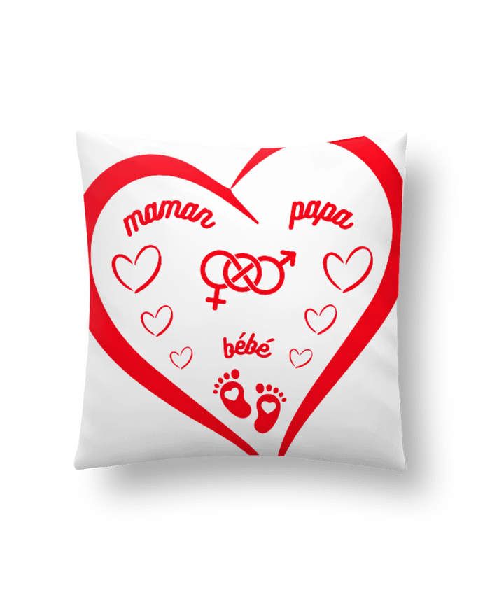 Coussin NAISSANCE BEBE COEUR ROUGE DE FAMILLE MAMAN PAPA BEBE par LIAMRIVIERART