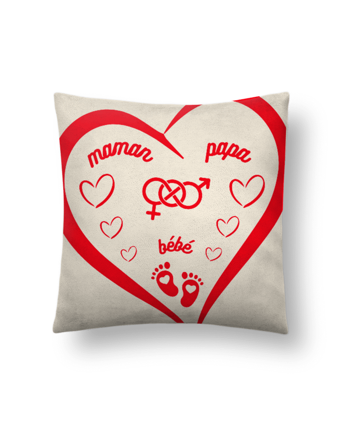 Coussin suédine NAISSANCE BEBE COEUR ROUGE DE FAMILLE MAMAN PAPA BEBE par LIAMRIVIERART