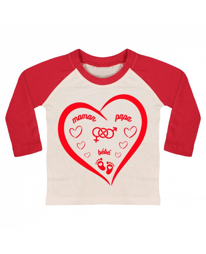 Tee-shirt Bébé Baseball ML NAISSANCE BEBE COEUR ROUGE DE FAMILLE MAMAN PAPA BEBE par LIAMRIVIERART