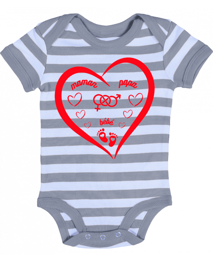 Body Bébé Rayé NAISSANCE BEBE COEUR ROUGE DE FAMILLE MAMAN PAPA BEBE - LIAMRIVIERART