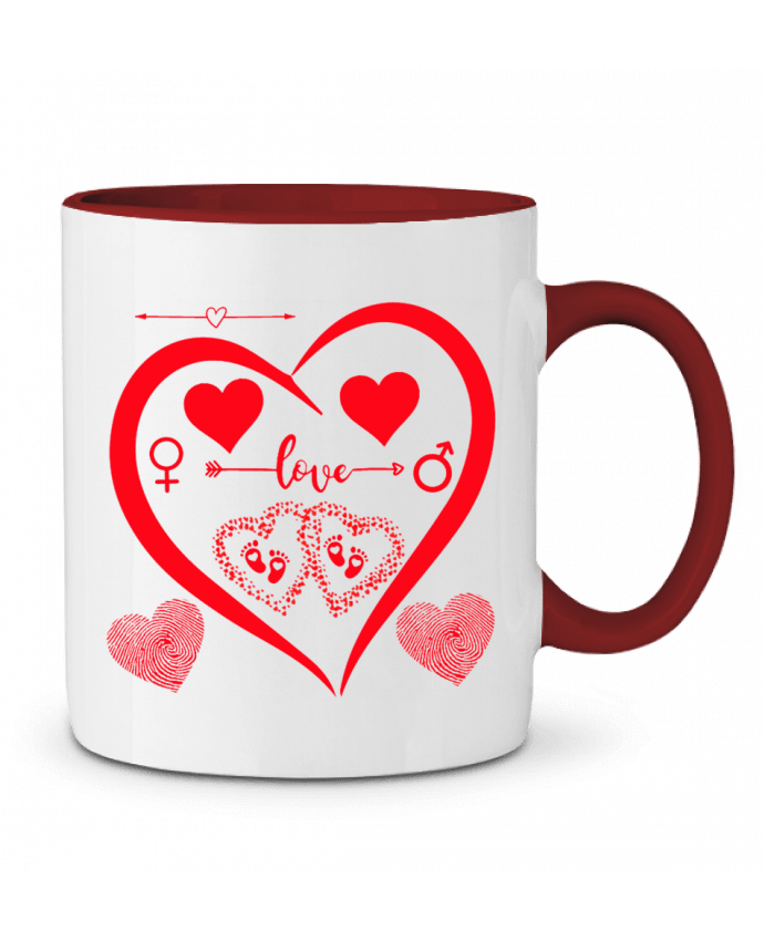 Mug bicolore NAISSANCE BEBE COEUR ROUGE DE FAMILLE MAMAN PAPA BEBE LIAMRIVIERART