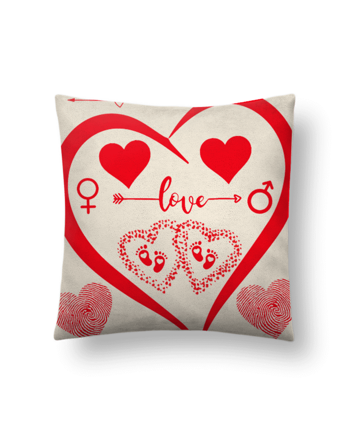 Coussin suédine NAISSANCE BEBE COEUR ROUGE DE FAMILLE MAMAN PAPA BEBE par LIAMRIVIERART