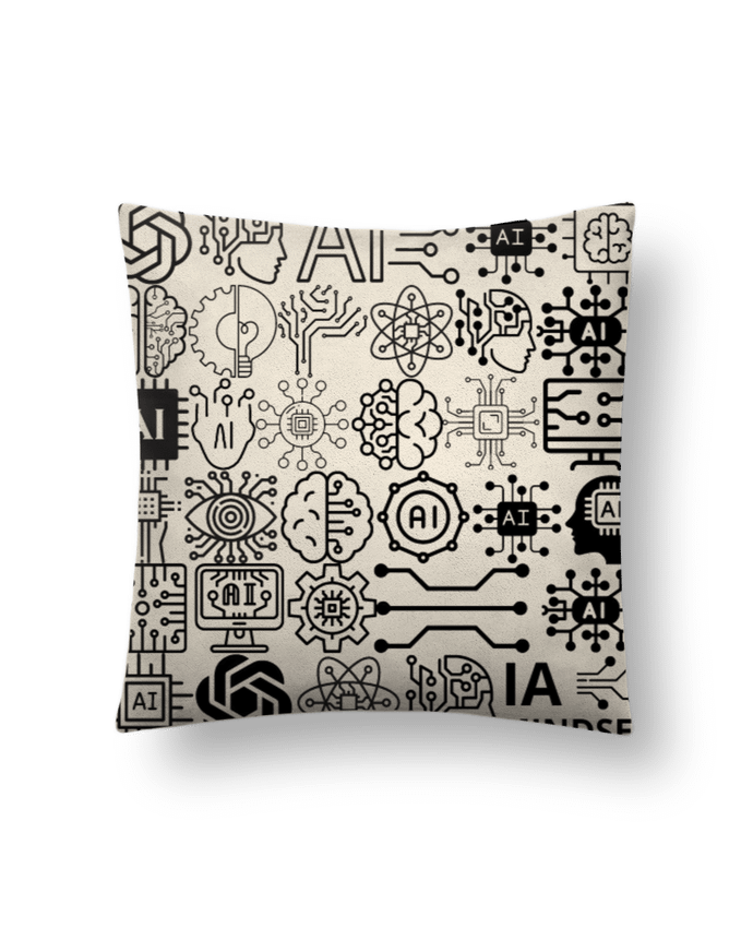 Coussin suédine INTELLIGENCE ARTIFICIELLE MOTIF NOIR ET BLANC IA MINDSET AI par LIAMRIVIERART