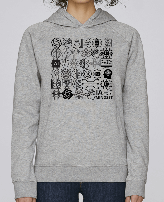 Sweat capuche femme INTELLIGENCE ARTIFICIELLE MOTIF NOIR ET BLANC IA MINDSET AI par LIAMRIVIERART