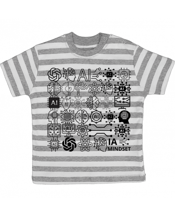 Tee-shirt bébé à rayures INTELLIGENCE ARTIFICIELLE MOTIF NOIR ET BLANC IA MINDSET AI par LIAMRIVIERA