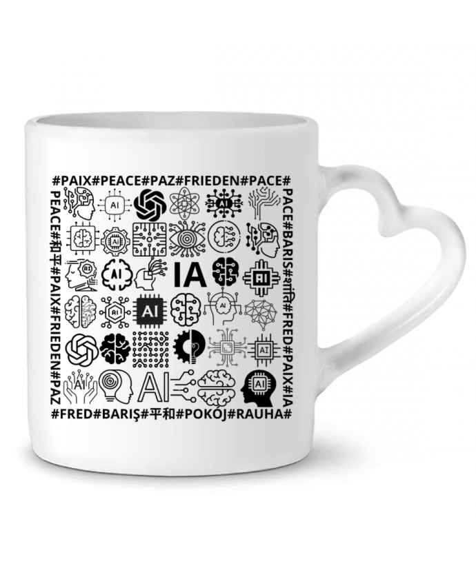 Mug coeur PAIX INTELLIGENCE ARTIFICIELLE MOTIF NOIR ET BLANC IA MINDSET AI LANGUE ETRANGERE par LIAM