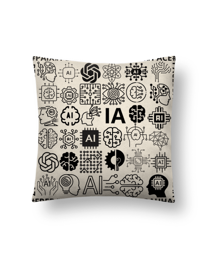 Coussin suédine PAIX INTELLIGENCE ARTIFICIELLE MOTIF NOIR ET BLANC IA MINDSET AI LANGUE ETRANGERE pa
