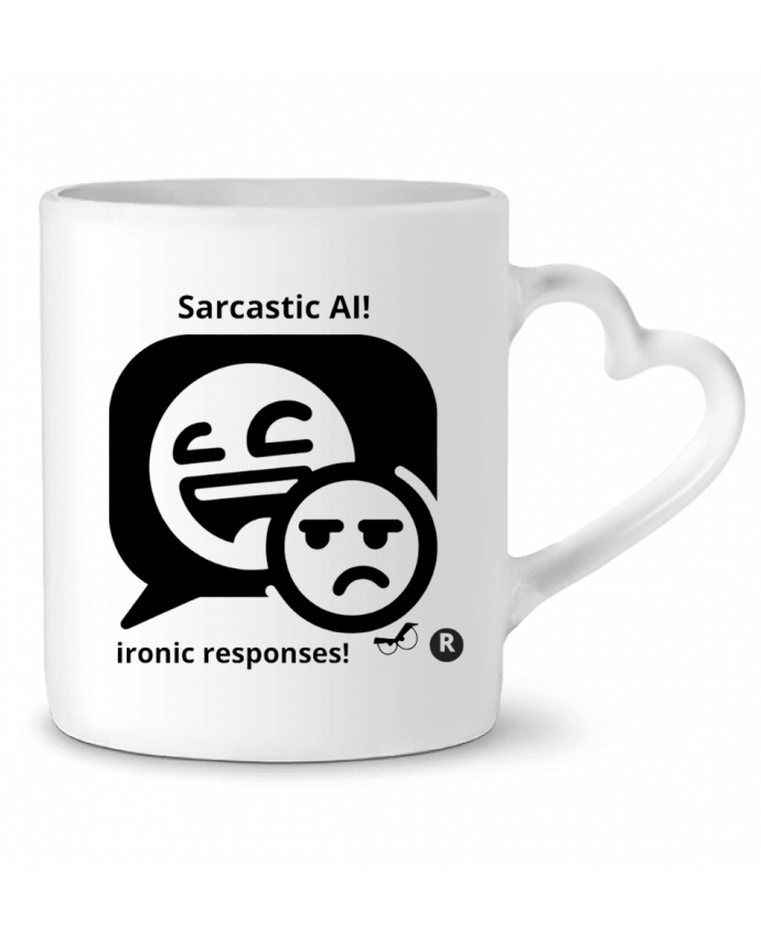 Mug coeur HUMOUR GEEK INTELLIGENCE ARTIFICIELLE NOIR  ET BLANC MOTIF UNIQUE par LIAMRIVIERART