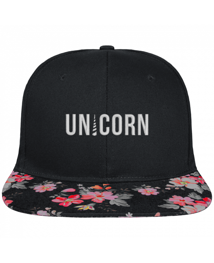 Snapback Cap visor black floral Crown pattern Unicorn brodé et visière à motifs 100% polyester et toile coton