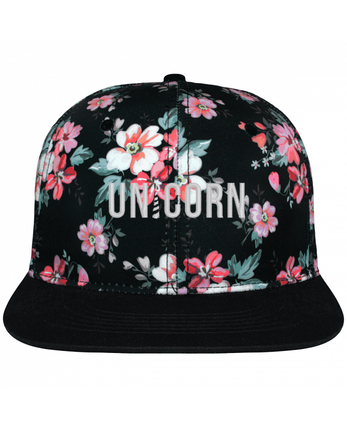 Snapback Cap Black Floral crown pattern Unicorn brodé avec toile motif à fleurs 100% polyester et visière no
