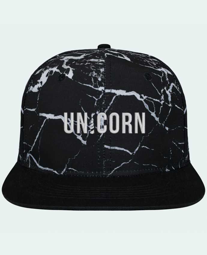 Snapback Cap black mineral Crown pattern Unicorn brodé et toile imprimée motif minéral noir et blanc