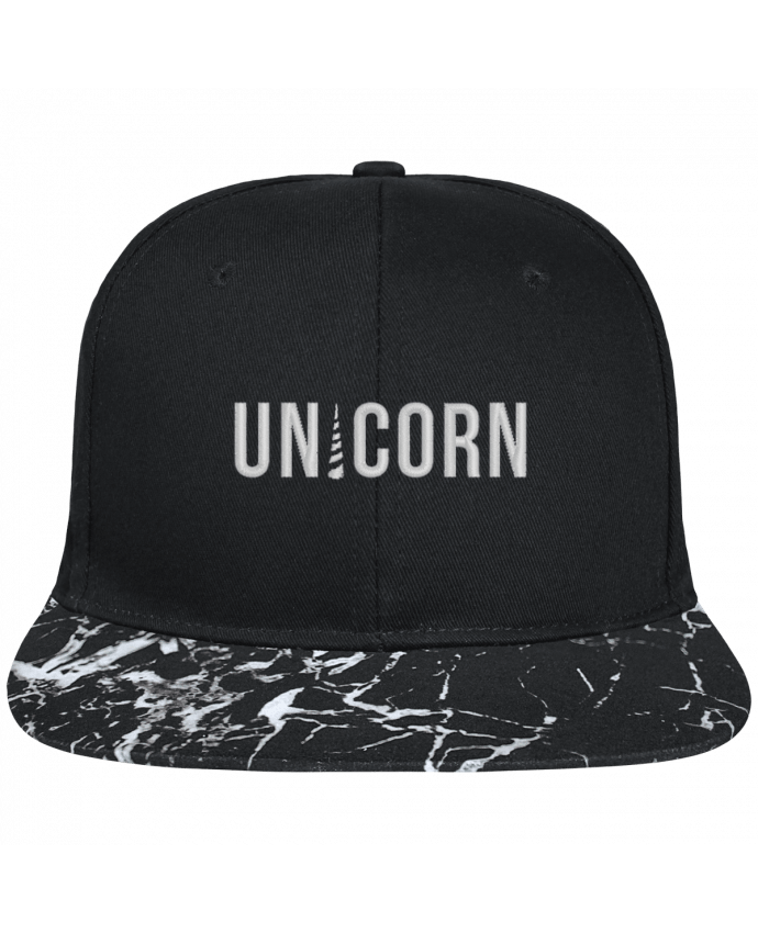 Snapback Cap visor black mineral pattern Unicorn brodé avec toile noire 100% coton et visière imprimée motif 