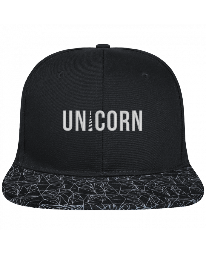 Snapback noire visière géométrique Unicorn brodé avec toile noire 100% coton et visière imprimée 100