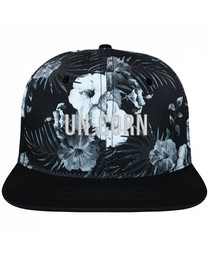 Snapback Cap Hawaii Crown pattern Unicorn brodé et toile imprimée motif floral noir et blanc