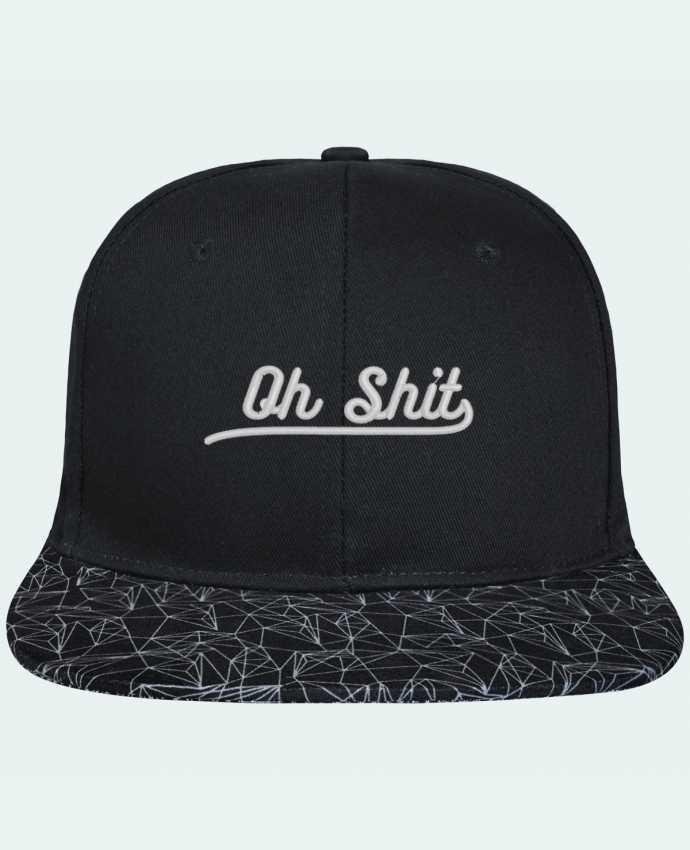 Snapback Cap visor black geometric pattern Oh shit brodé avec toile noire 100% coton et visière imprimée 100