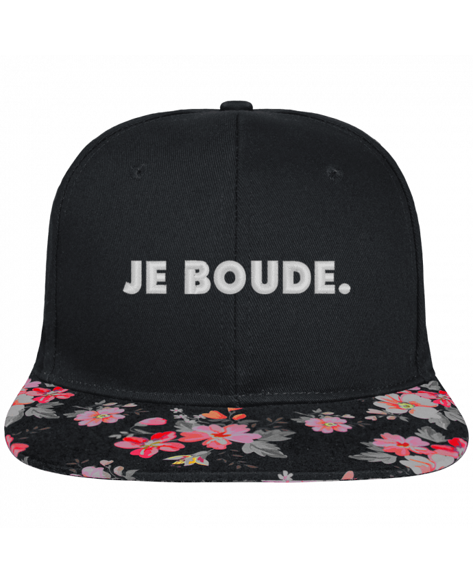 Snapback Cap visor black floral Crown pattern Je boude. brodé et visière à motifs 100% polyester et toile coton