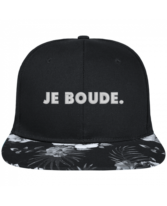 Snapback Cap visor Hawaii Crown pattern Je boude. brodé avec toile noire 100% coton et visière imprimée fleurs 100% 