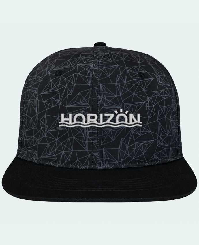Casquette snapback geometric noire Horizon brodé avec toile imprimée et visière noire