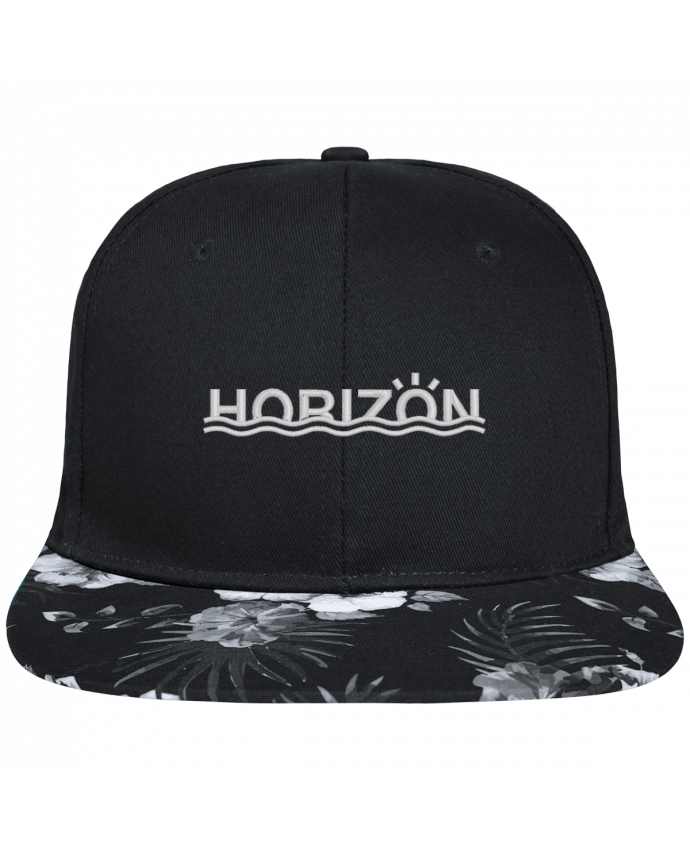Snapback Cap visor Hawaii Crown pattern Horizon brodé avec toile noire 100% coton et visière imprimée fleurs 100% po