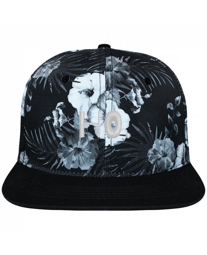 Snapback Cap Hawaii Crown pattern Ho. brodé et toile imprimée motif floral noir et blanc