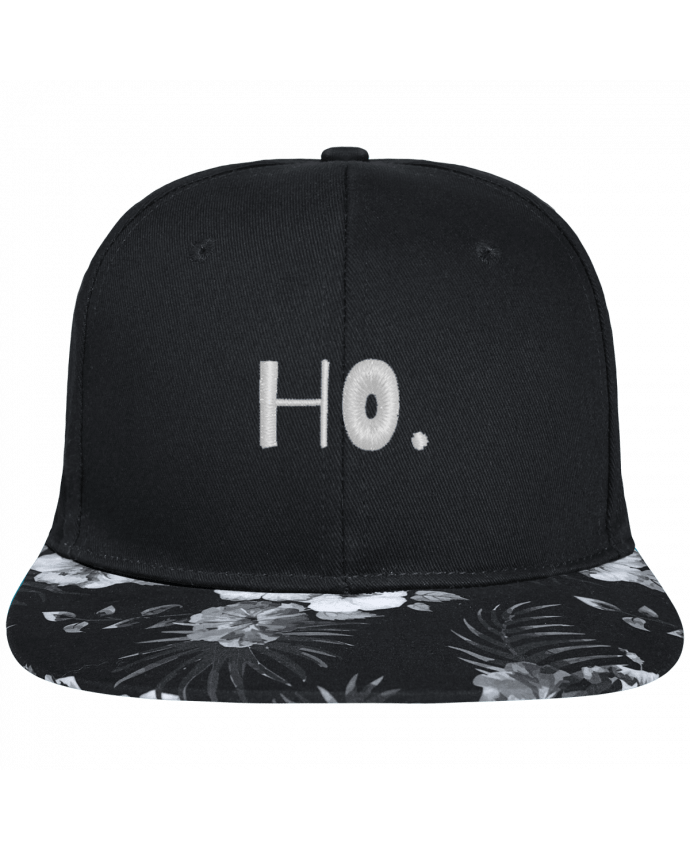 Snapback black hawaiian Ho. brodé avec toile noire 100% coton et visière imprimée fleurs 100% polyes