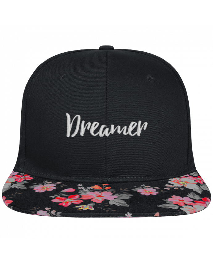 Snapback Cap visor black floral Crown pattern Dreamer brodé et visière à motifs 100% polyester et toile coton