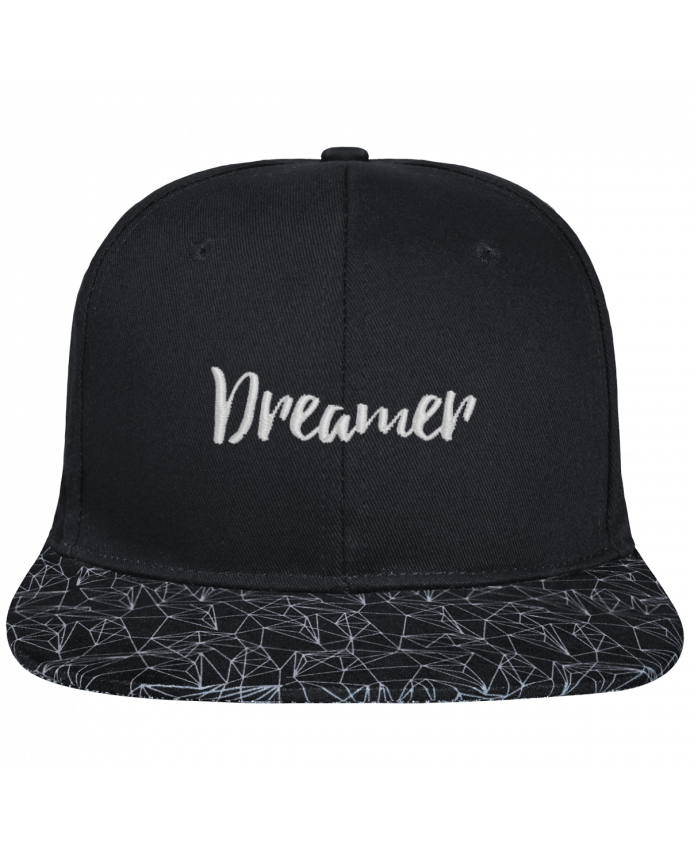 Snapback Cap visor black geometric pattern Dreamer brodé avec toile noire 100% coton et visière imprimée 100
