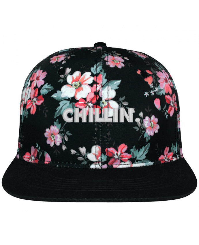 Snapback Cap Black Floral crown pattern Chillin. brodé avec toile motif à fleurs 100% polyester et visière n