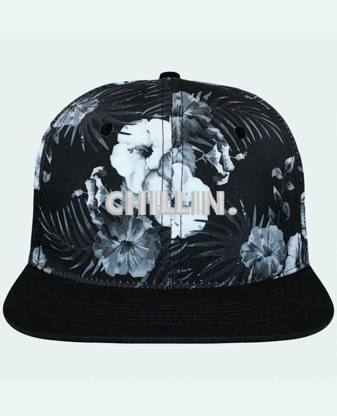 Gorra Snapback Diseño Hawai Chillin. brodé et toile imprimée motif floral noir et blanc