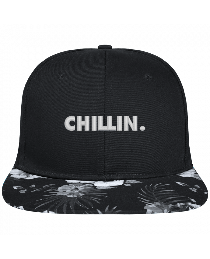 Snapback black hawaiian Chillin. brodé avec toile noire 100% coton et visière imprimée fleurs 100% p