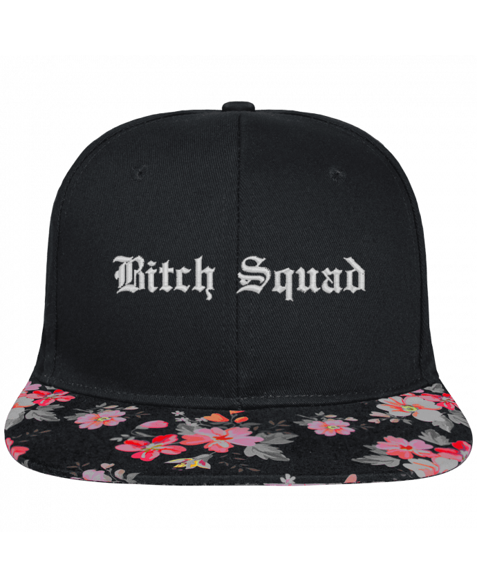 Snapback Cap visor black floral Crown pattern Bitch Squad brodé et visière à motifs 100% polyester et toile coton