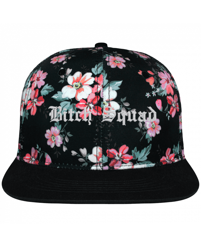 Snapback Cap Black Floral crown pattern Bitch Squad brodé avec toile motif à fleurs 100% polyester et visièr