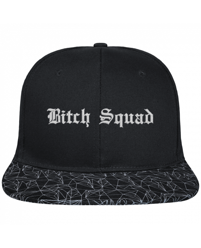 Snapback Cap visor black geometric pattern Bitch Squad brodé avec toile noire 100% coton et visière imprimée